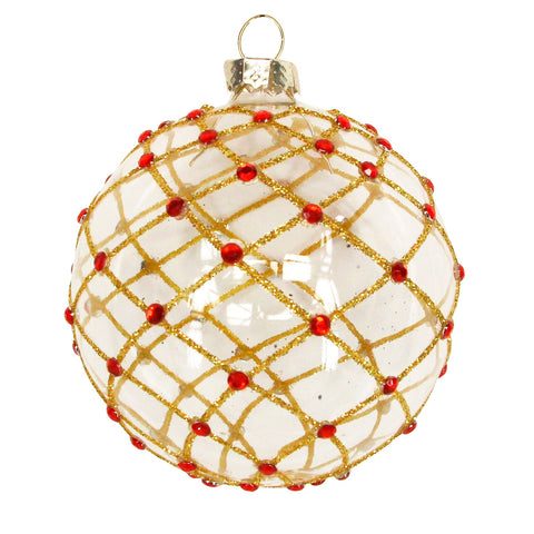 Gisela Graham - Clear Soap Bubble w Gold/Red Trellis Glass Ball
