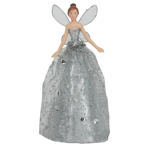 Gisela Graham Silver Glitter Fabric/Resin Tree Top Fairy, Small
