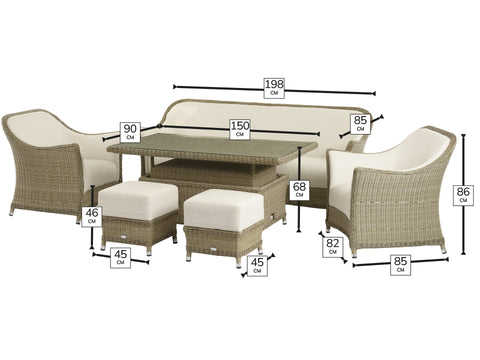 Bramblecrest Monte Carlo 3 Seat Sofa Set with Adjustable Table