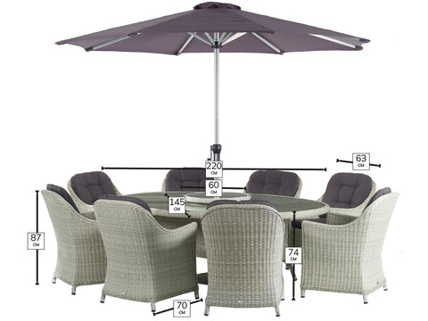 Bramblecrest Monterey 220 x 145cm Elliptical Dining Set with Parasol & Base