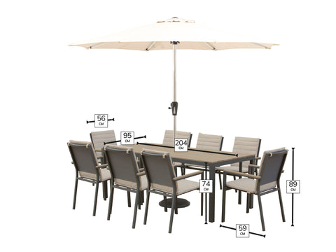Bramblecrest Zurich Rectangular 8 Seater Set with Parasol & Base