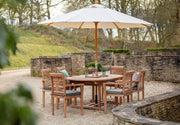 Bramblecrest Richmond Teak 240cm x 110 cm Extending Table 8 Seater with Parasol & Base