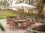 Bramblecrest Richmond Teak 240cm x 110 cm Extending Table 8 Seater with Parasol & Base