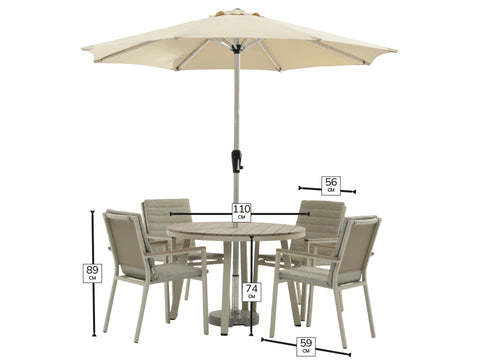 Bramblecrest Zurich Round 4 Seater Dining Set with Parasol & Base
