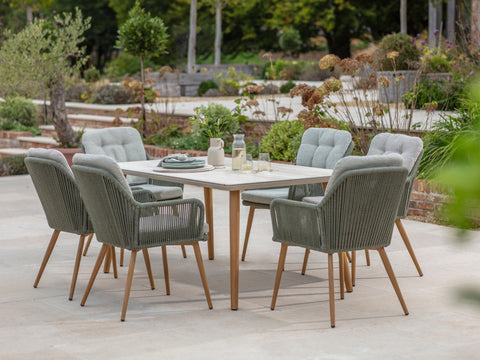 Bramblecrest Como Rectangular 6 Seater Dining Set with Parasol & Base