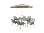 Bramblecrest Como Rectangular 6 Seater Dining Set with Parasol & Base