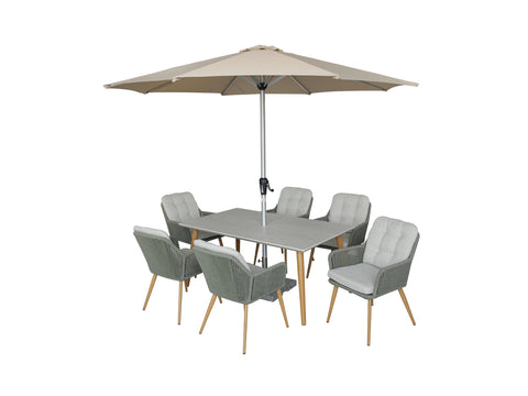 Bramblecrest Como Rectangular 6 Seater Dining Set with Parasol & Base