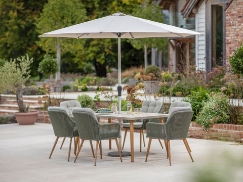Bramblecrest Como Rectangular 6 Seater Dining Set with Parasol & Base