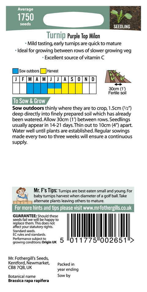 Mr Fothergills Turnip Purple Top Milan Seeds