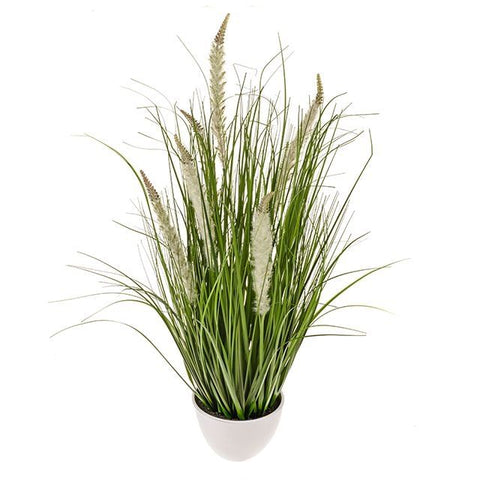 Artificial Potted Grass And Cream Cattail 84cm