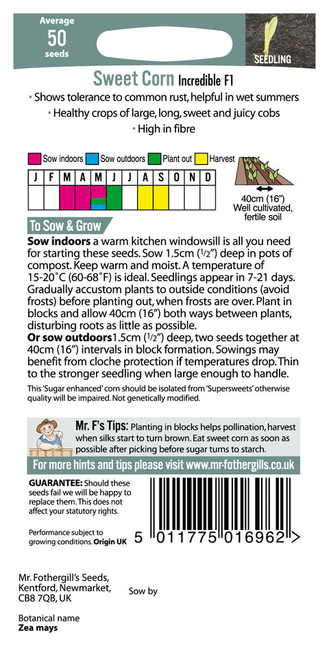 Mr Fothergills Sweet Corn Incredible F1 Seeds