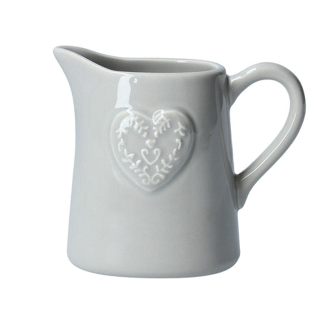 Ceramic Jug 10cm - Grey Embossed Heart