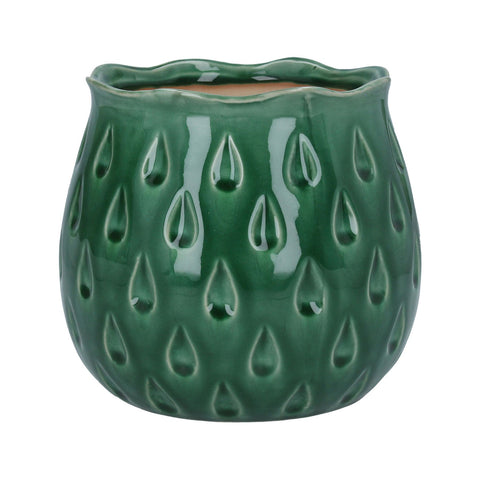 Ceramic Pot Cover 15cm - Green Teardrop