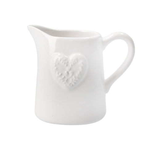 Ceramic Jug 10cm - White Heart Embossed