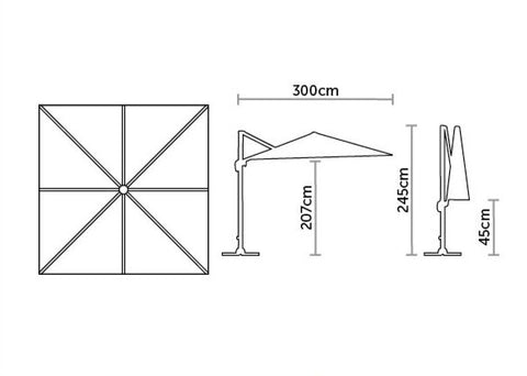 Chichester 3.0m Square Side Post Parasol with Granite Base - Sand