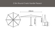 Brushed Aluminium 2.5M Crank Parasol - Grey