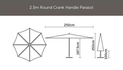 Brushed Aluminium 2.5M Crank Parasol - Grey