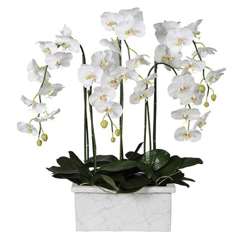 Artificial White Orchid in Marble Planter
