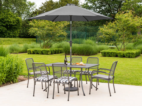 Portofino 6 Seater Rectangular Set with Charcoal Stripe Cushions